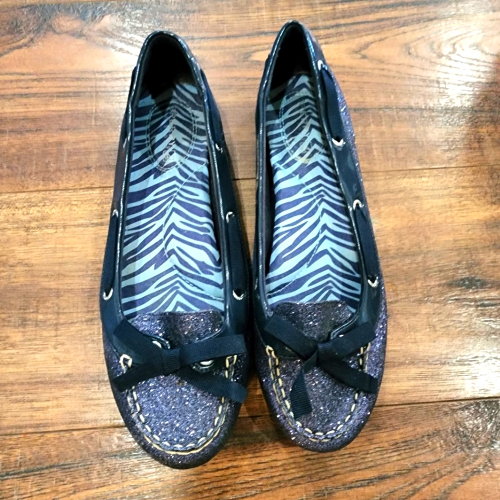 Sperry Women's Navy Sparkle Bow Loafers Size 7.5